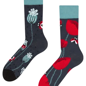 Calcetines alegres Mariquitas y flores de amapola