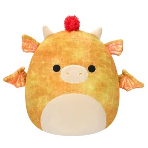 Squishmallows Dieric el Dragón Amarillo Texturizado con Pelo Rojo, 40 cm