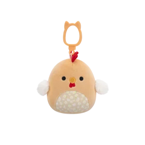 Squishmallows Clip-On Rutie el Gallo Marrón con Barriga de Flores, 9 cm