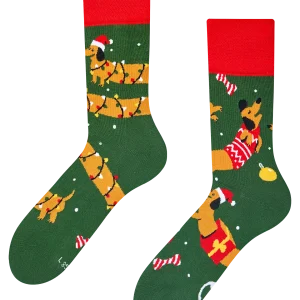 Calcetines alegres Perro salchicha y regalos