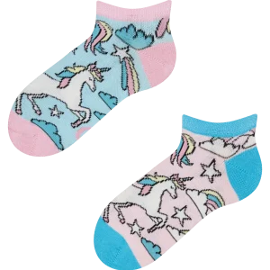 Calcetines tobilleros alegres para niños Unicornio de colores