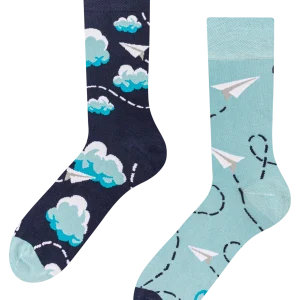 Calcetines alegres de bambú Nubes y aviones de papel
