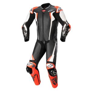 Mono Alpinestars RACING ABSOLUTE V2 1 PC LEATHER SUIT BLACK WHITE RED FLUO